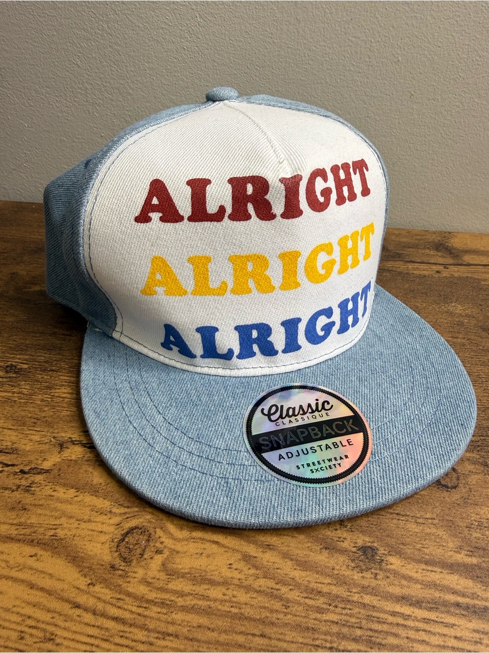 NWOT Classic Snapback 'ALRIGHT ALRIGHT ALRIGHT' Hat - Blue/White